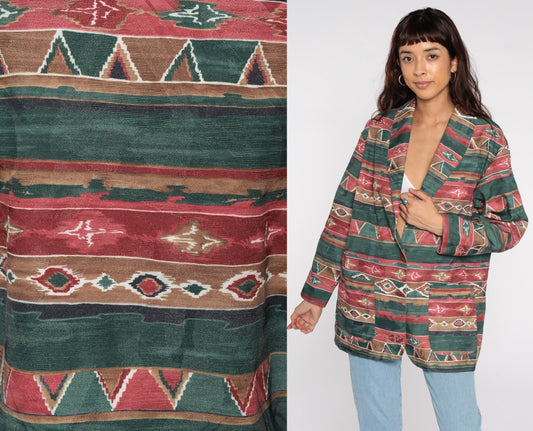 80s Southwestern Tribal Aztec Blazer Cotton Jacket Medium