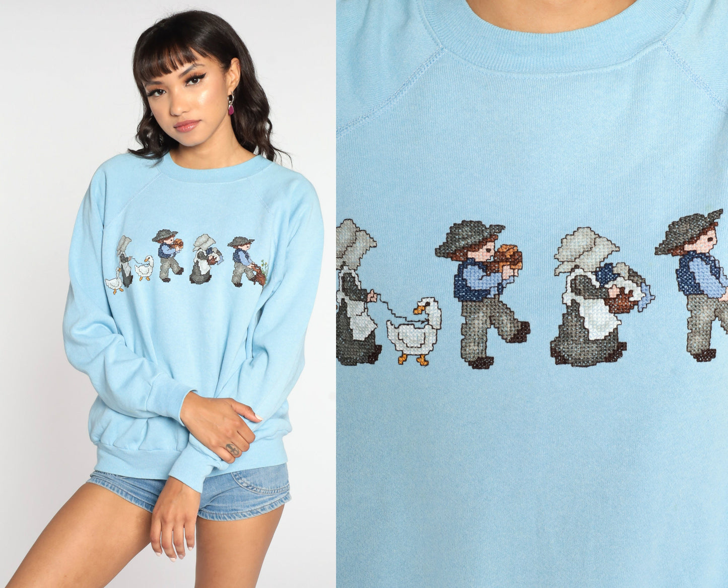 80s Pannill Goose Graphic Sweatshirt Baby Blue Crewneck Large