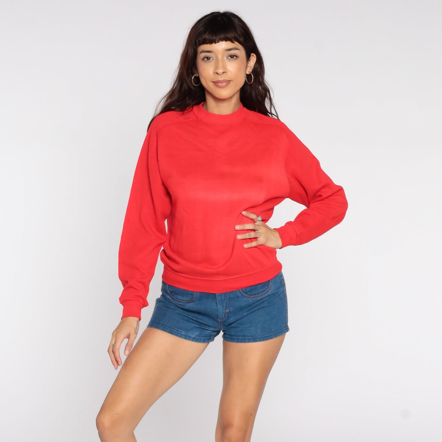 80s Red Crewneck Sweatshirt Faded Plain Vintage Medium
