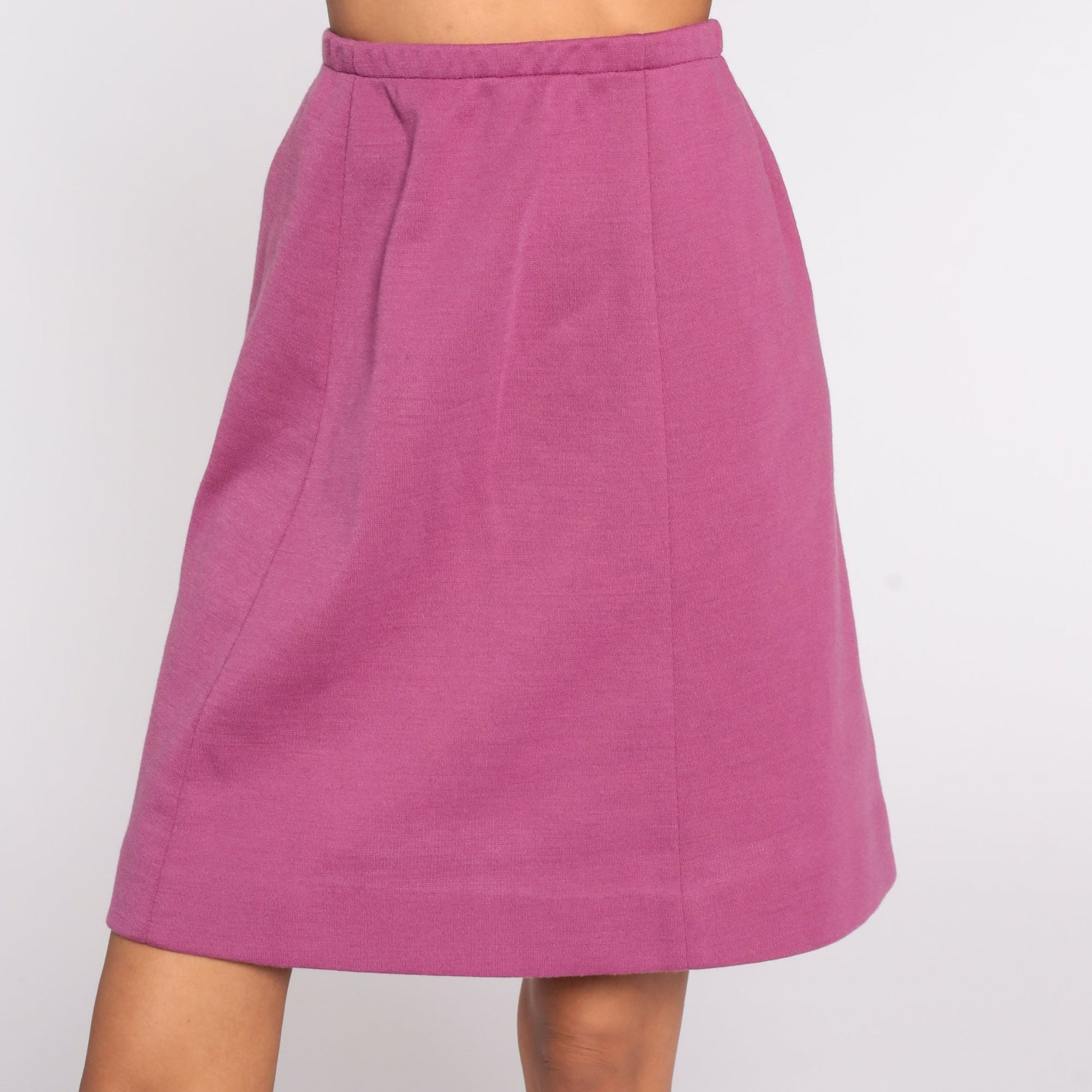70s Purple Wool Blend Knee-Length Skirt High Waisted A-Line Small