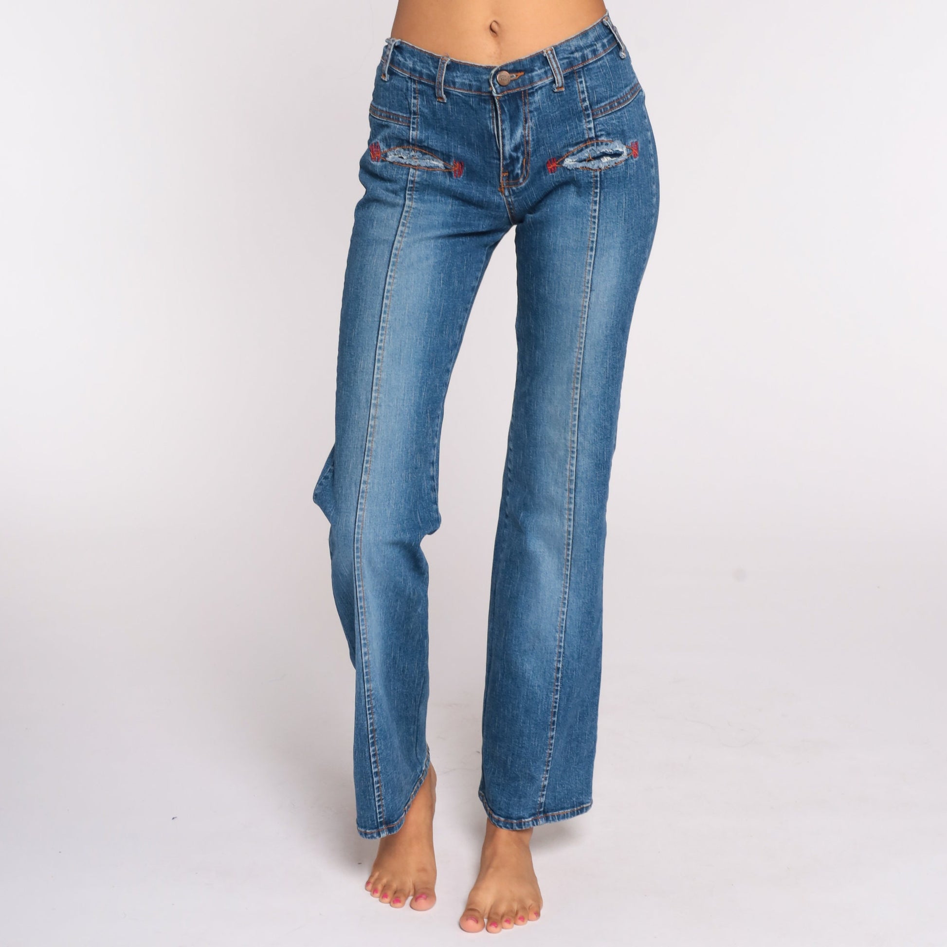 Y2K Low Rise Flare Jeans Blue Denim Spandex Extra Small XS