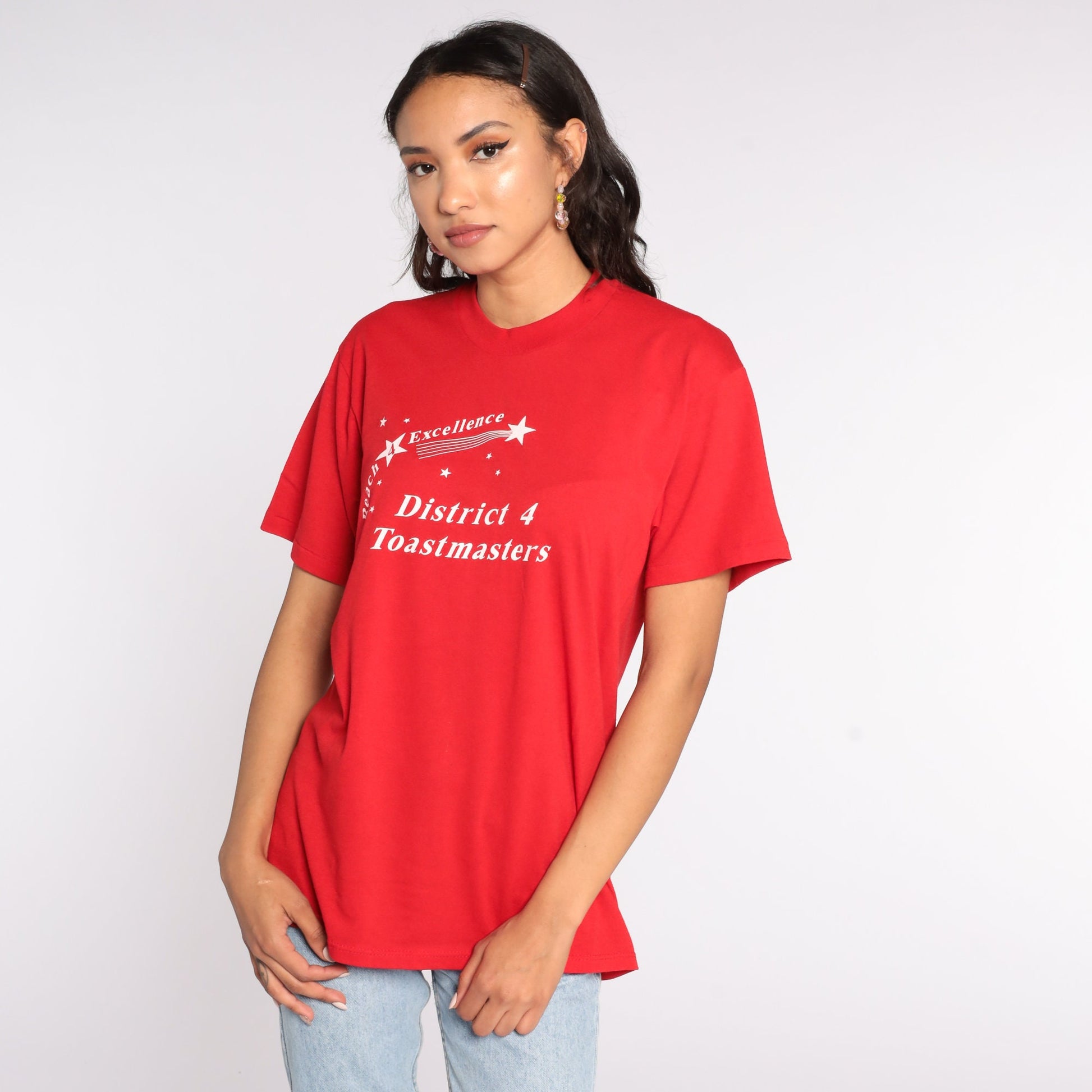 80s District 4 Toastmasters Graphic T-Shirt Red Cotton Medium