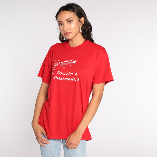80s District 4 Toastmasters Graphic T-Shirt Red Cotton Medium