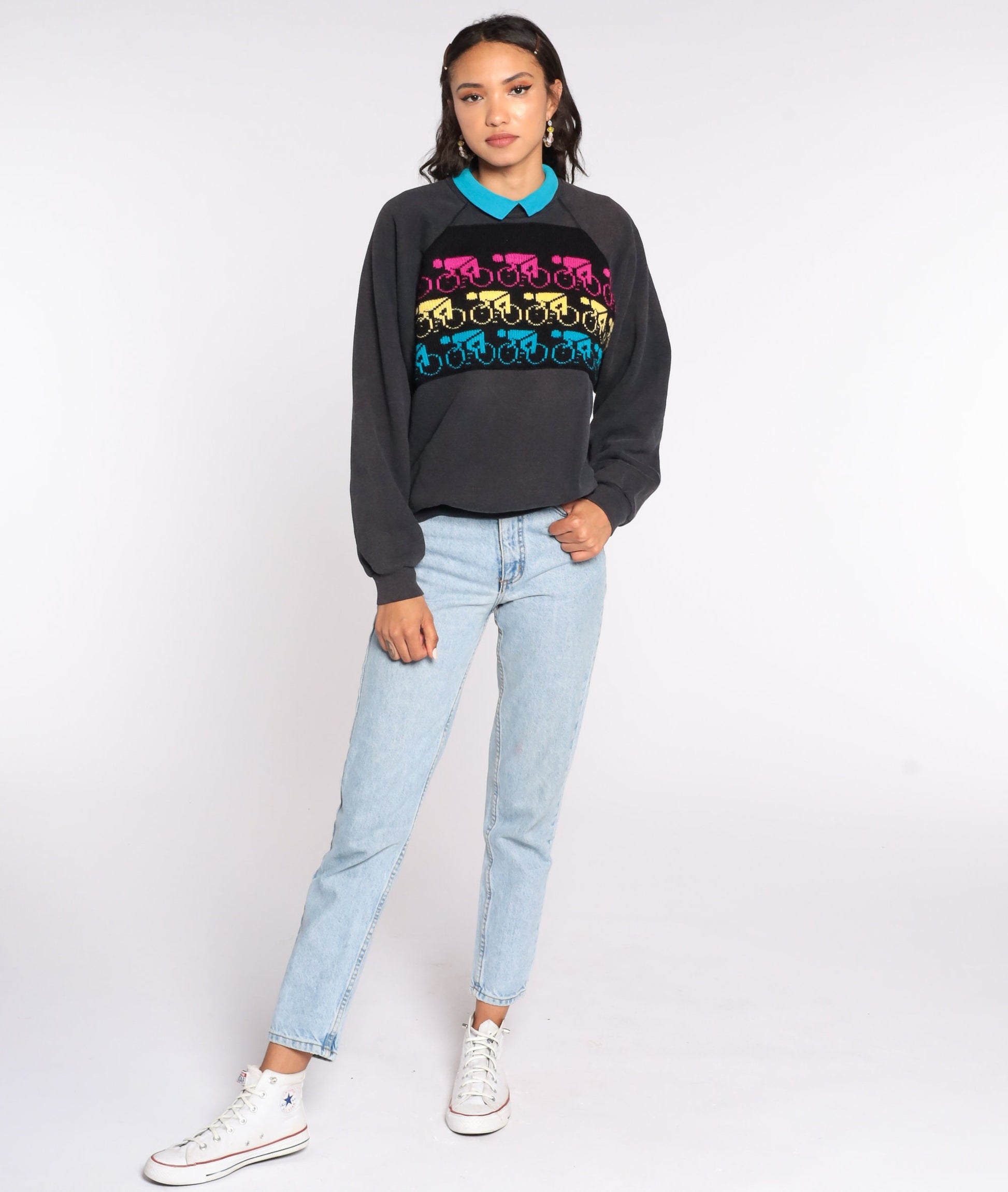 90s Hanes Cycling Graphic Sweatshirt Collared Pullover Large L