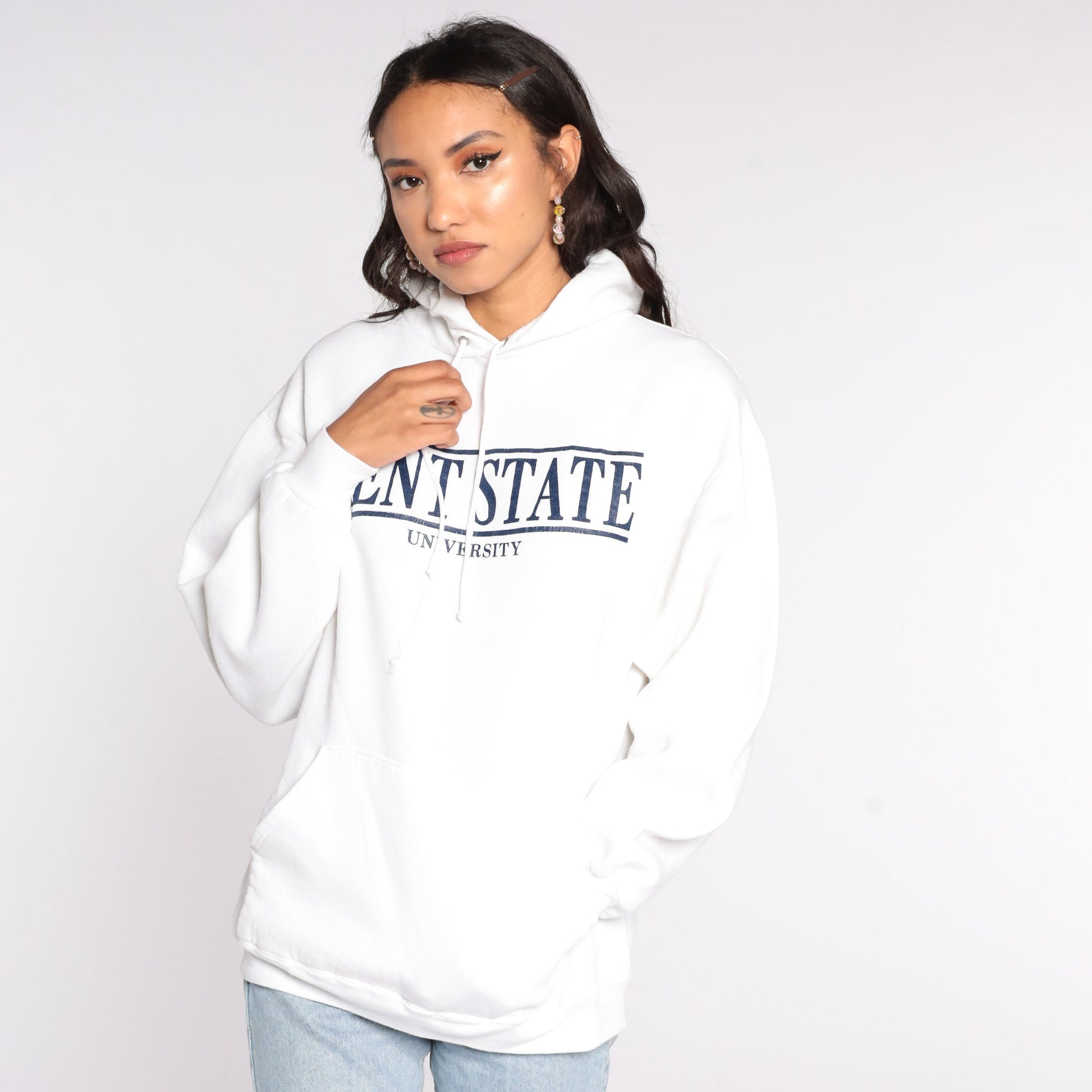 90s Kent State University Hoodie Sweatshirt White College Medium Large