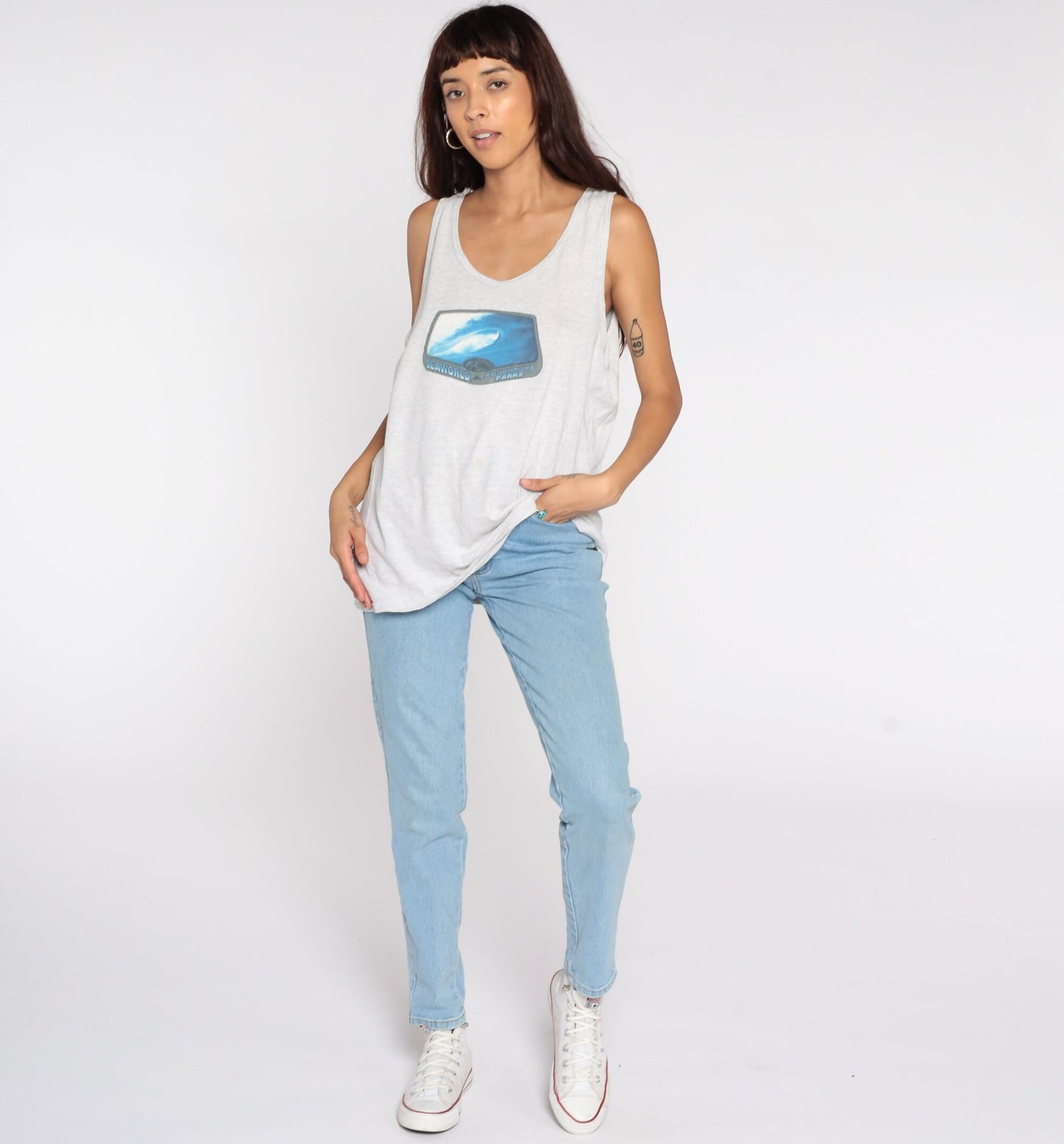 90s Seaworld Adventure Parks Graphic Tank Top Grey Cotton Medium