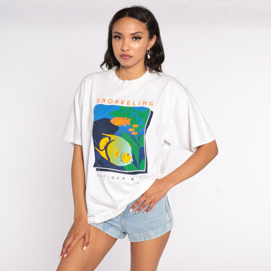 90s Antigua Tropical Fish Neon Graphic T-Shirt Cotton Single Stitch Extra Large XL