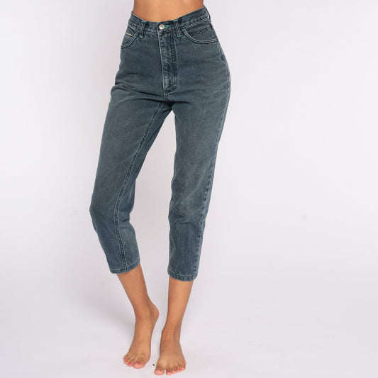 90s Lee Black Tapered High-Waist Denim Jeans Small 26