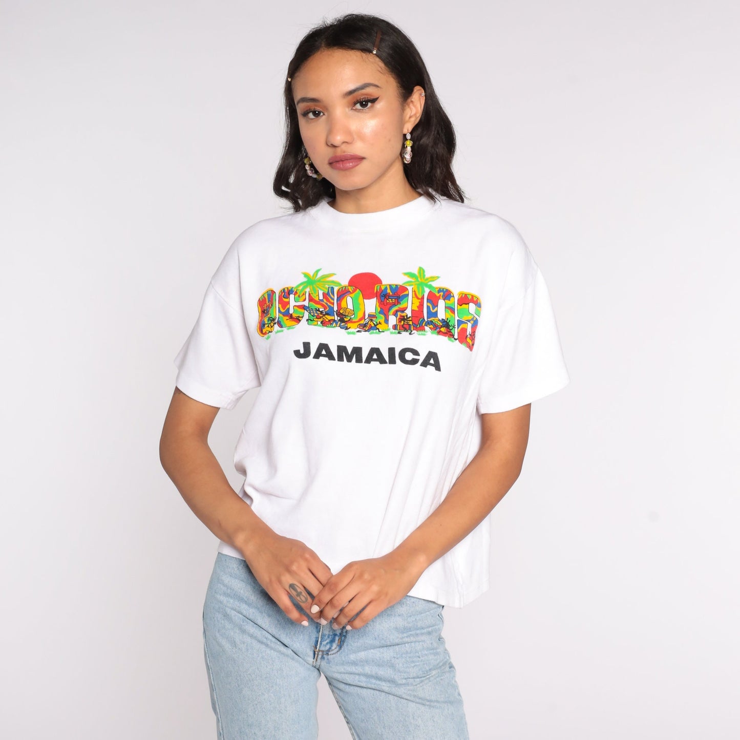 80s Ocho Rios Jamaica Graphic T-Shirt Cotton Vacation Tee Medium