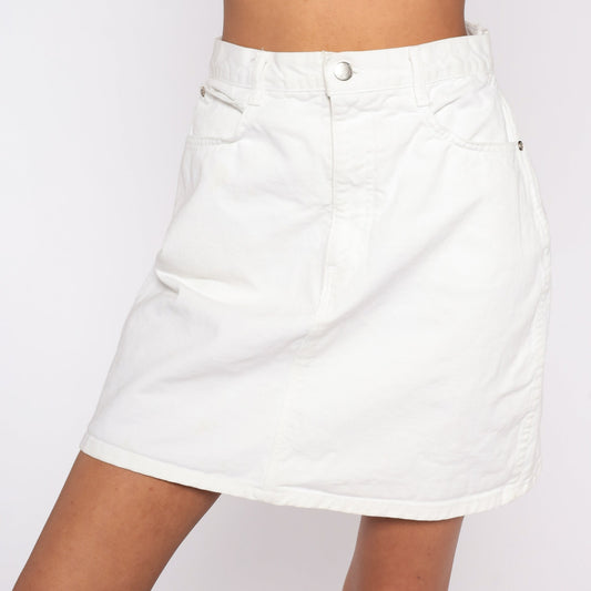80s White Denim Mini Skirt High Waisted Jean Pencil Small