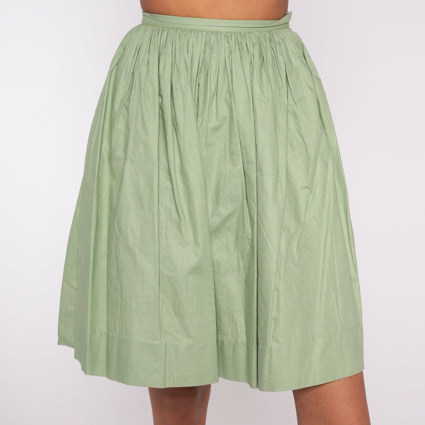1960s Green Cotton Circle Skirt High Waist Mini XXS