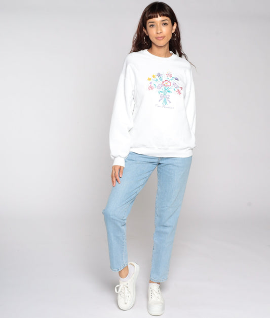 80s San Francisco Embroidered Sweatshirt White Floral Crewneck Large L
