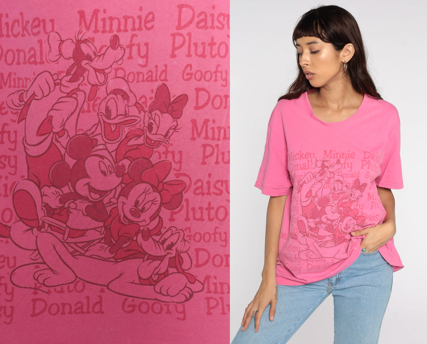 90s Disney Mickey Minnie Donald Duck Graphic T-Shirt Pink Extra Large XL