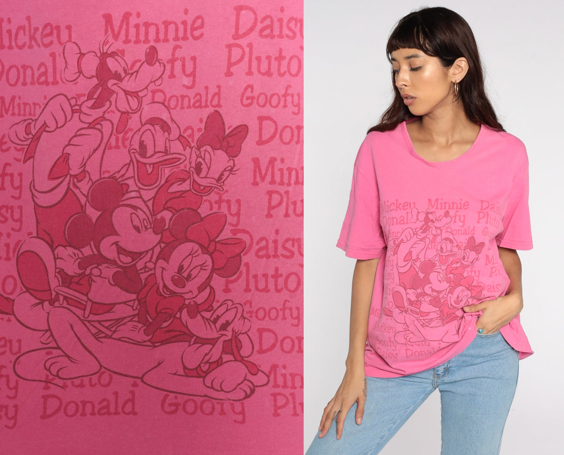 90s Disney Mickey Minnie Donald Duck Graphic T-Shirt Pink Extra Large XL