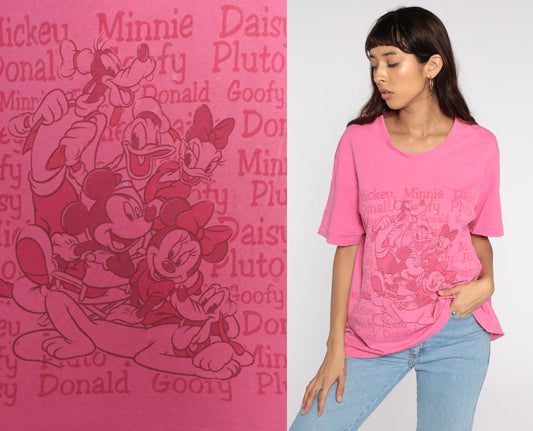 90s Disney Mickey Minnie Donald Duck Graphic T-Shirt Pink Extra Large XL