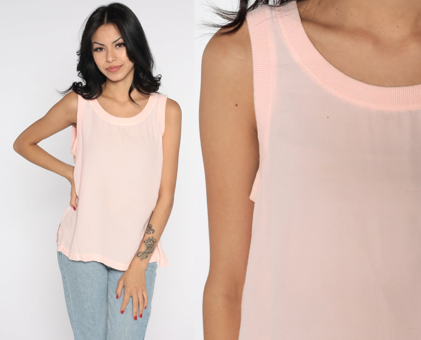 80s Baby Pink Tank Top Sleeveless Blouse Medium