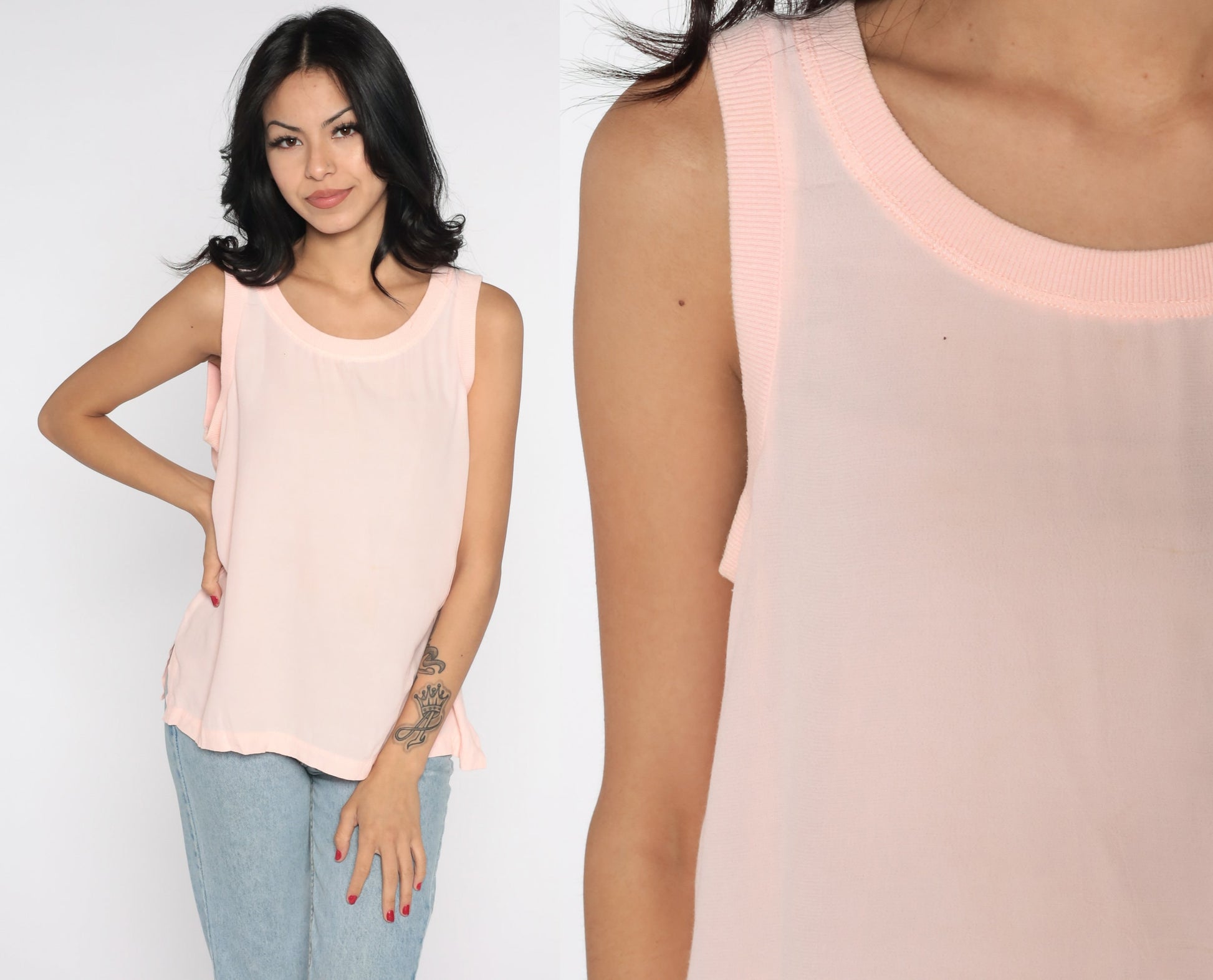 80s Baby Pink Tank Top Sleeveless Blouse Medium