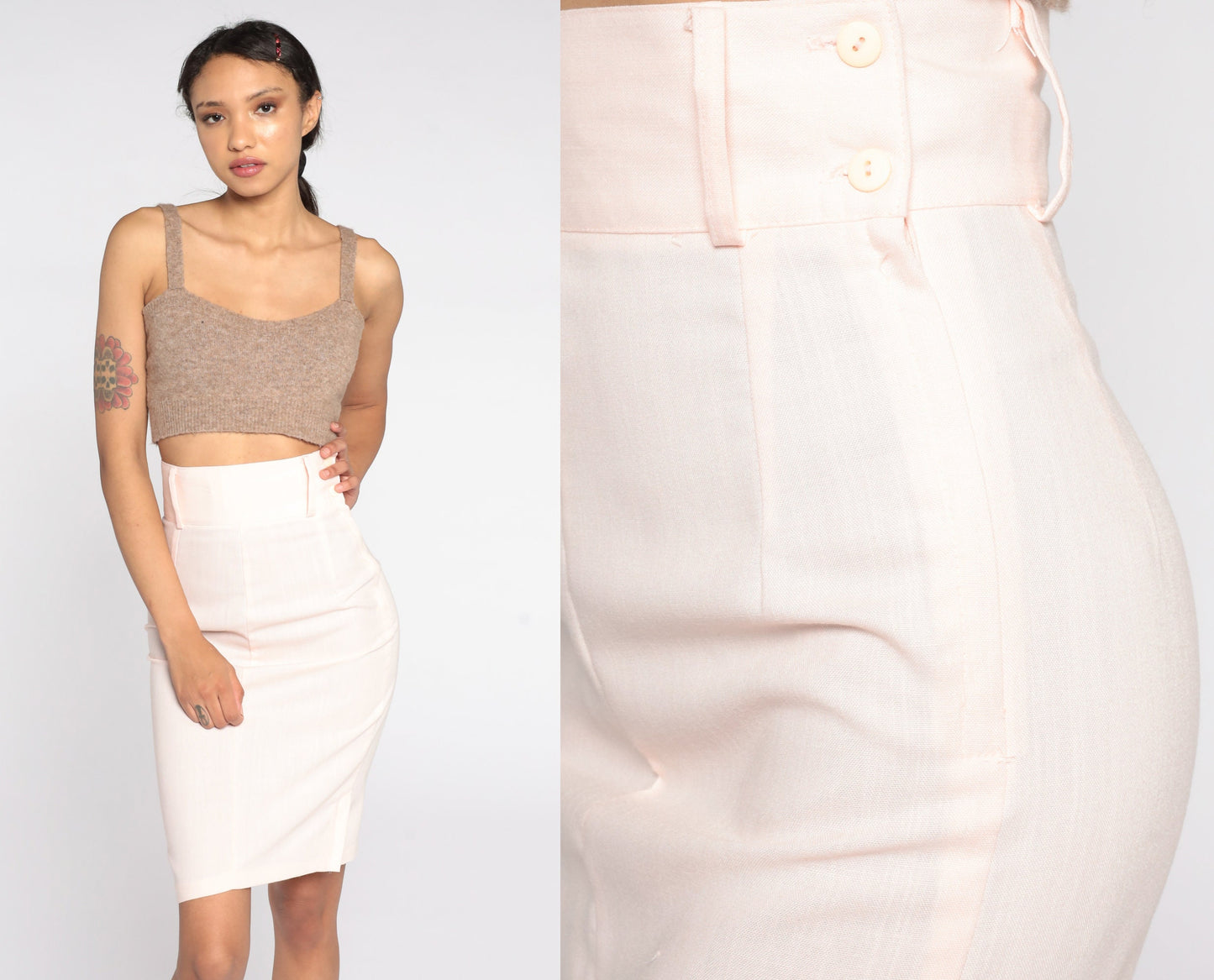 80s Baby Pink High-Waist Bodycon Midi Skirt Extra Small