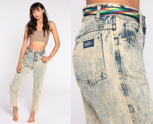 80s Acid Wash High Waist Mom Jeans Blue Denim Tapered Small 26