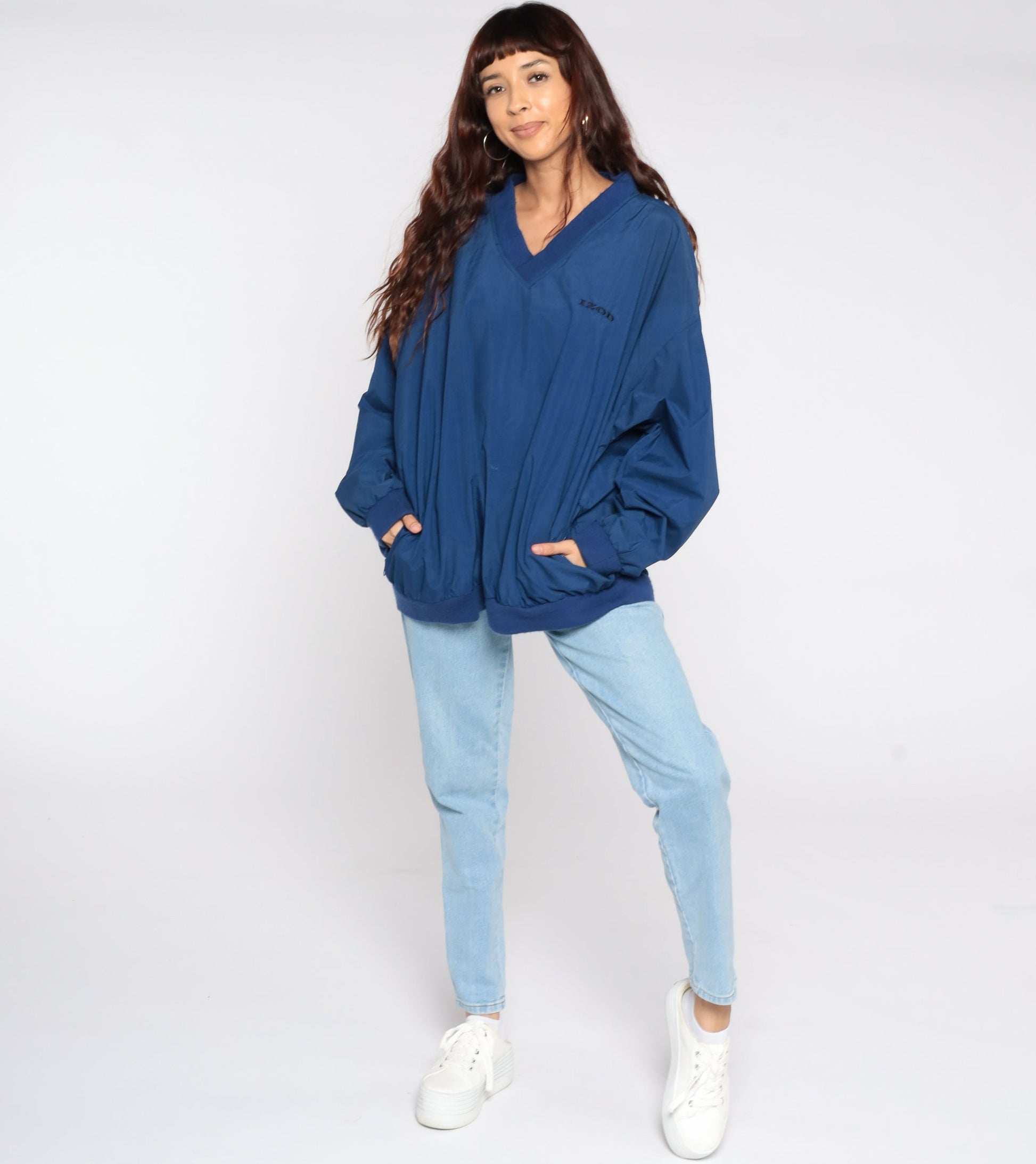 90s Izod Windbreaker Jacket Blue Nylon Pullover Extra Large XL