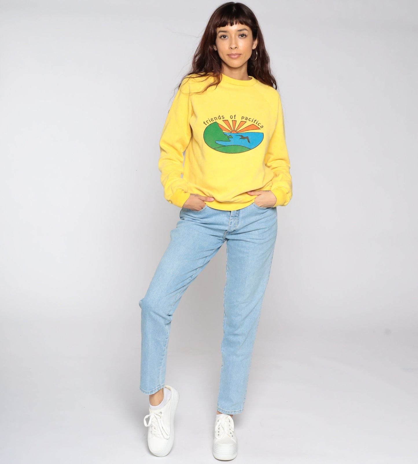 80s Friends of Pacifica Bird Sweatshirt Yellow Raglan Crewneck Medium