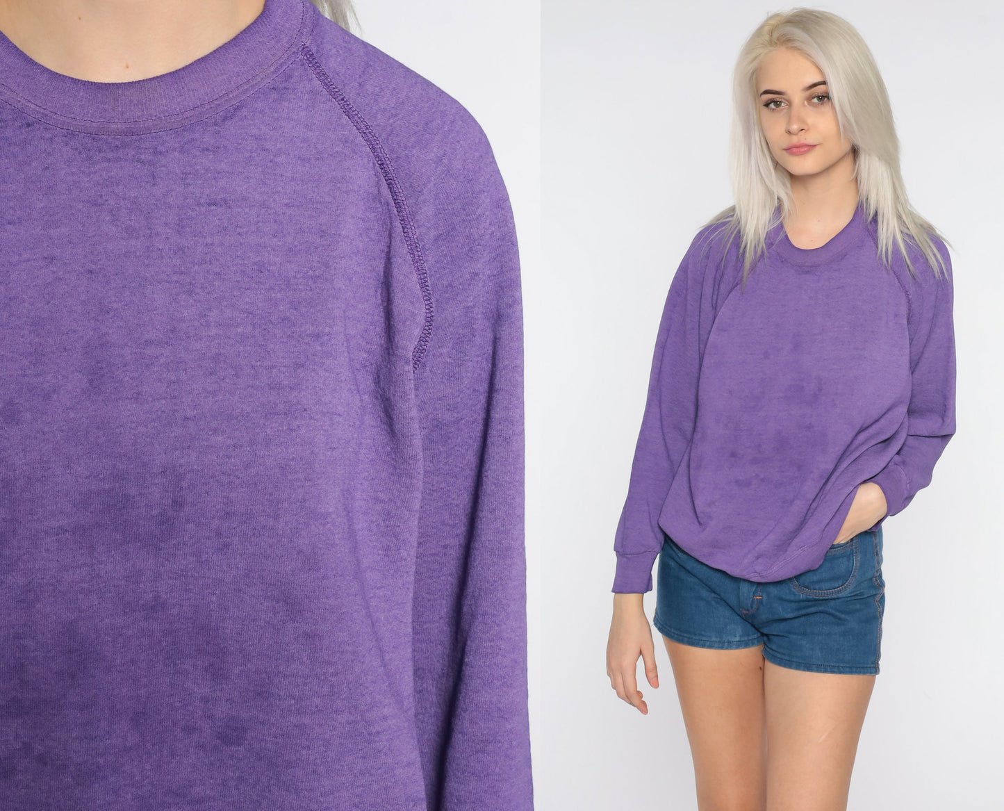 80s Purple Raglan Sweatshirt Crewneck Plain Pullover Extra Large