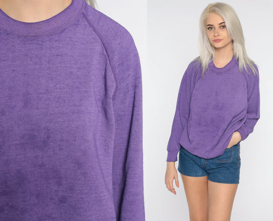 80s Purple Raglan Sweatshirt Crewneck Plain Pullover Extra Large