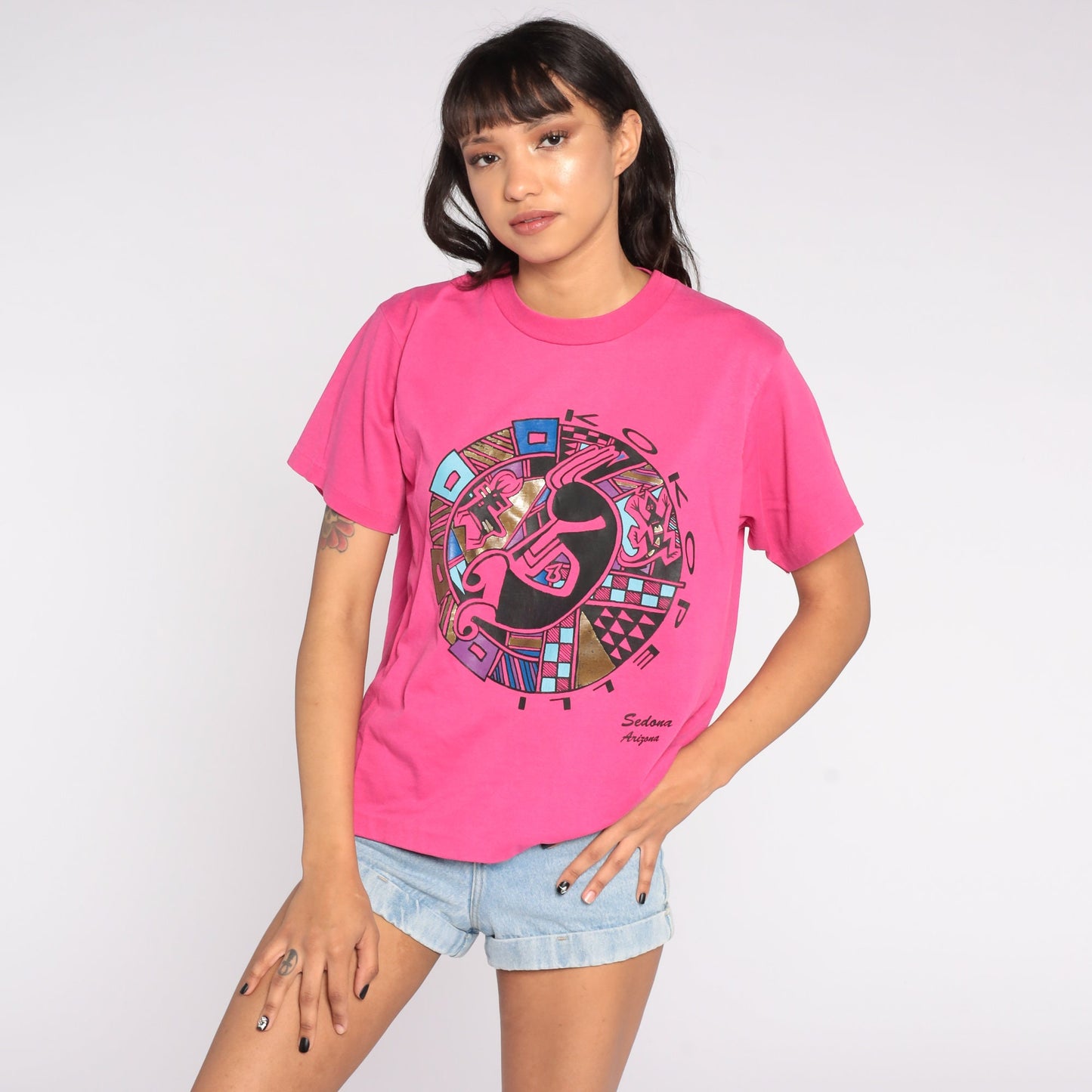 90s Sedona Arizona Kokopelli Graphic T-Shirt Hot Pink Cotton Medium