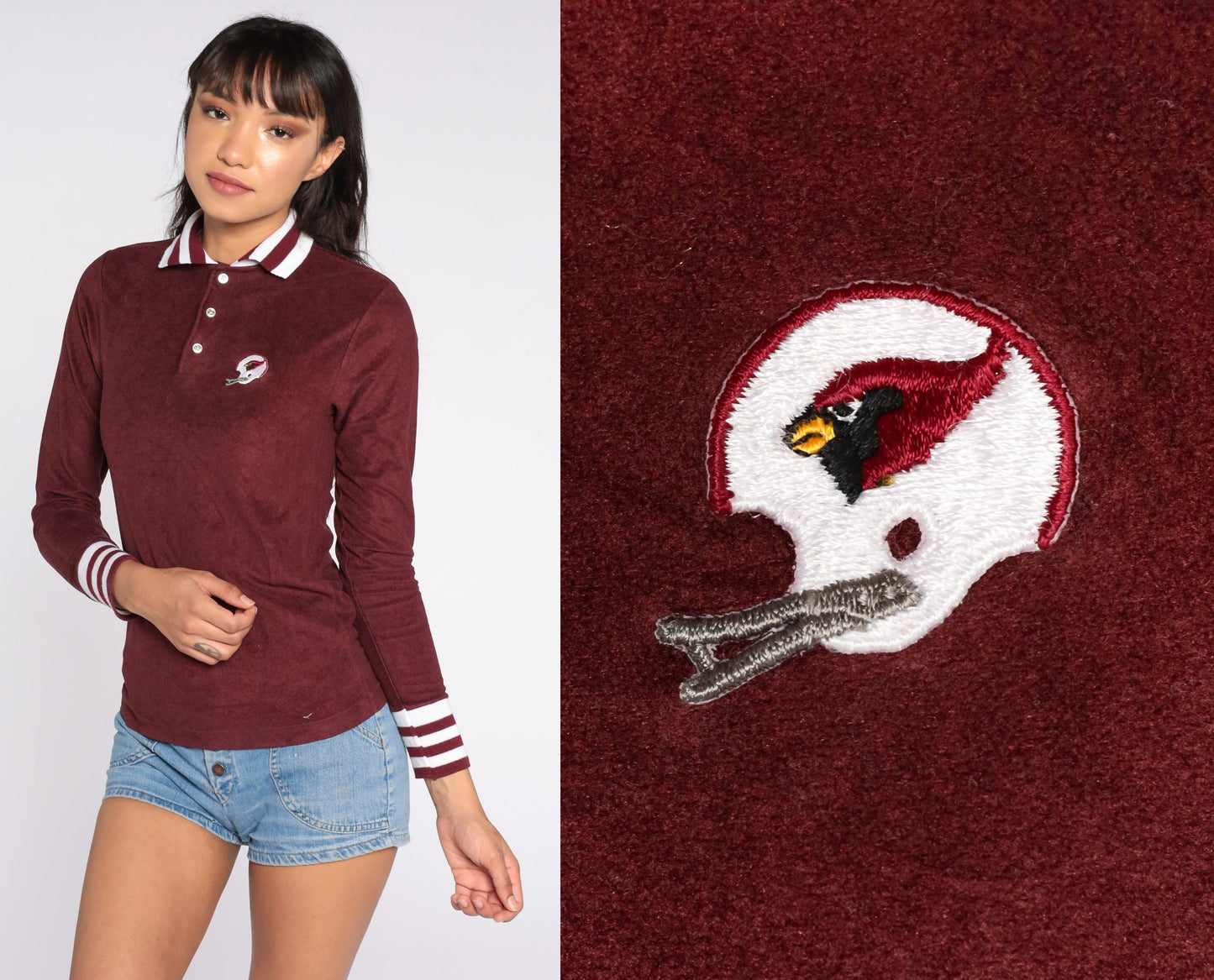 80s Arizona Cardinals Terry Cloth Polo Shirt Burgundy NFL Football XXS