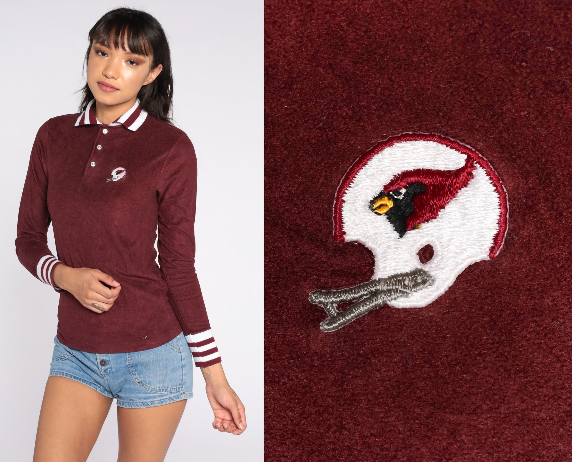80s Arizona Cardinals Terry Cloth Polo Shirt Burgundy NFL Football XXS