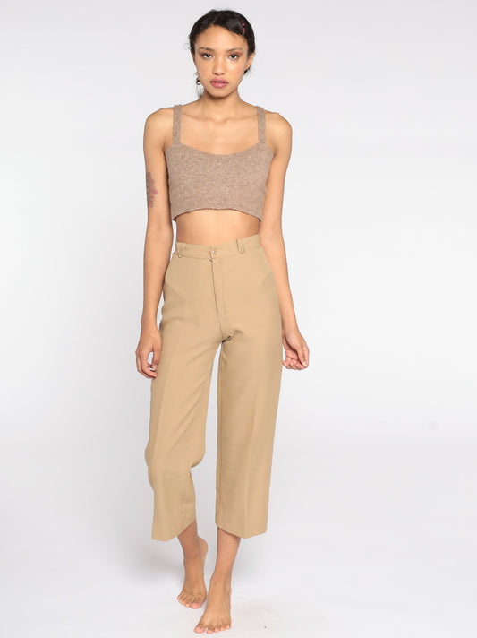 70s Tan High-Rise Straight Leg Pants Cropped Extra Small