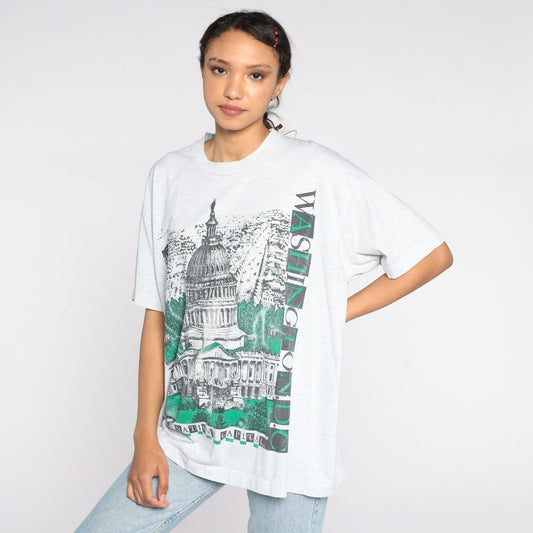 90s Washington DC Capitol Building Graphic T-Shirt Distressed Extra Large