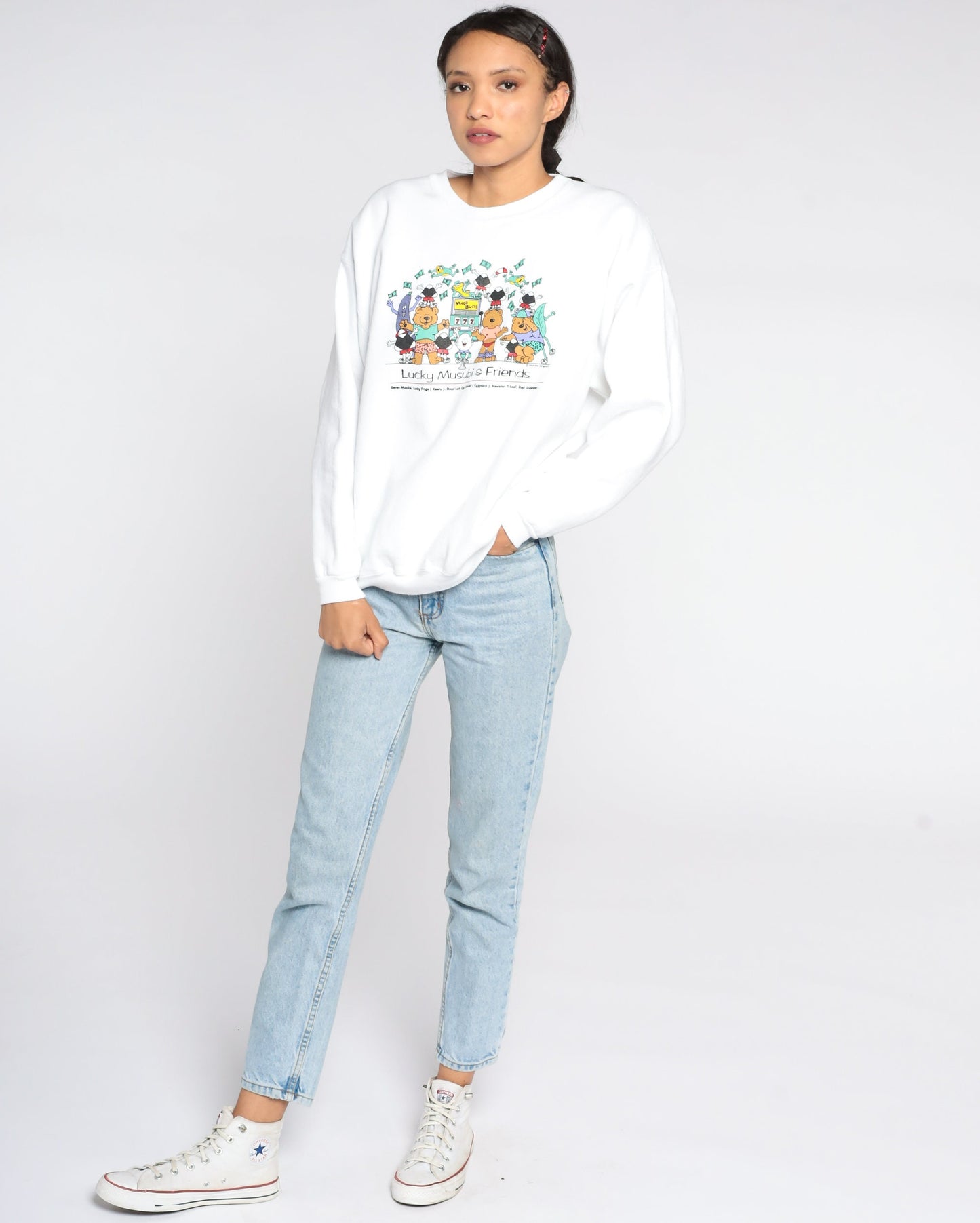 90s Lucky Musubi Sushi Graphic Sweatshirt Teddy Bear Crewneck Large