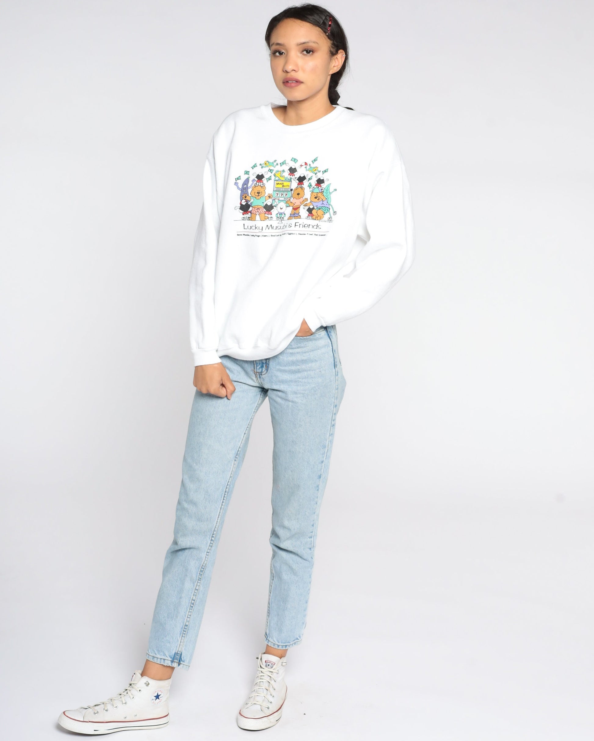 90s Lucky Musubi Sushi Graphic Sweatshirt Teddy Bear Crewneck Large