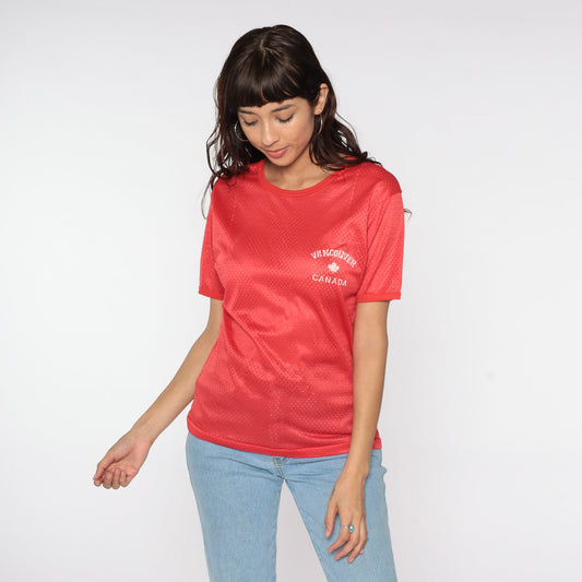 80s Vancouver Canada Mesh Jersey Shirt Red Maple Leaf Athletic Tee Small
