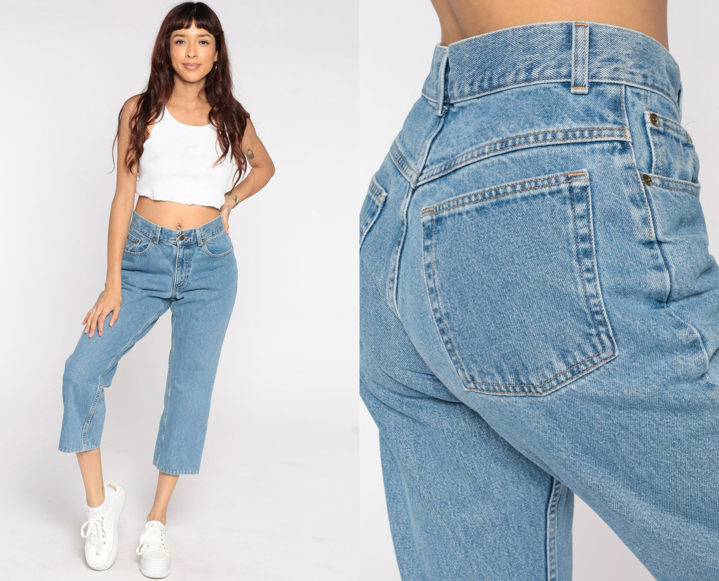 LL Bean 90s High-Waist Cropped Jeans Blue Denim Bootcut Petite 8