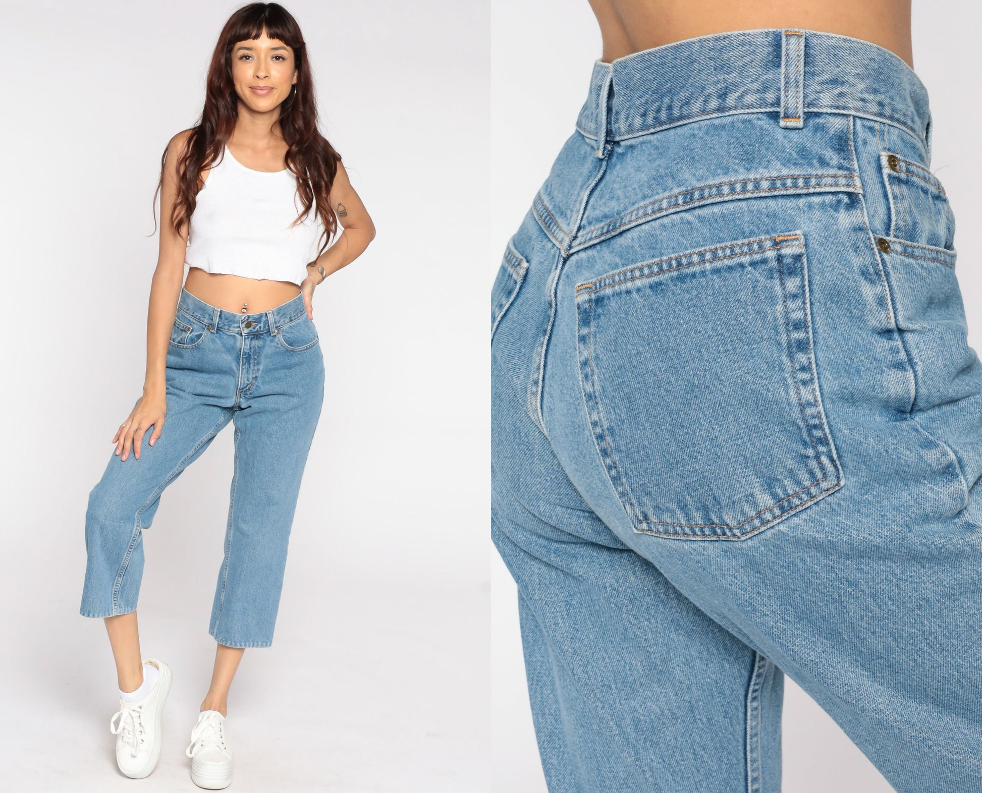 LL Bean 90s High-Waist Cropped Jeans Blue Denim Bootcut Petite 8