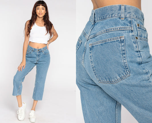 LL Bean 90s High-Waist Cropped Jeans Blue Denim Bootcut Petite 8