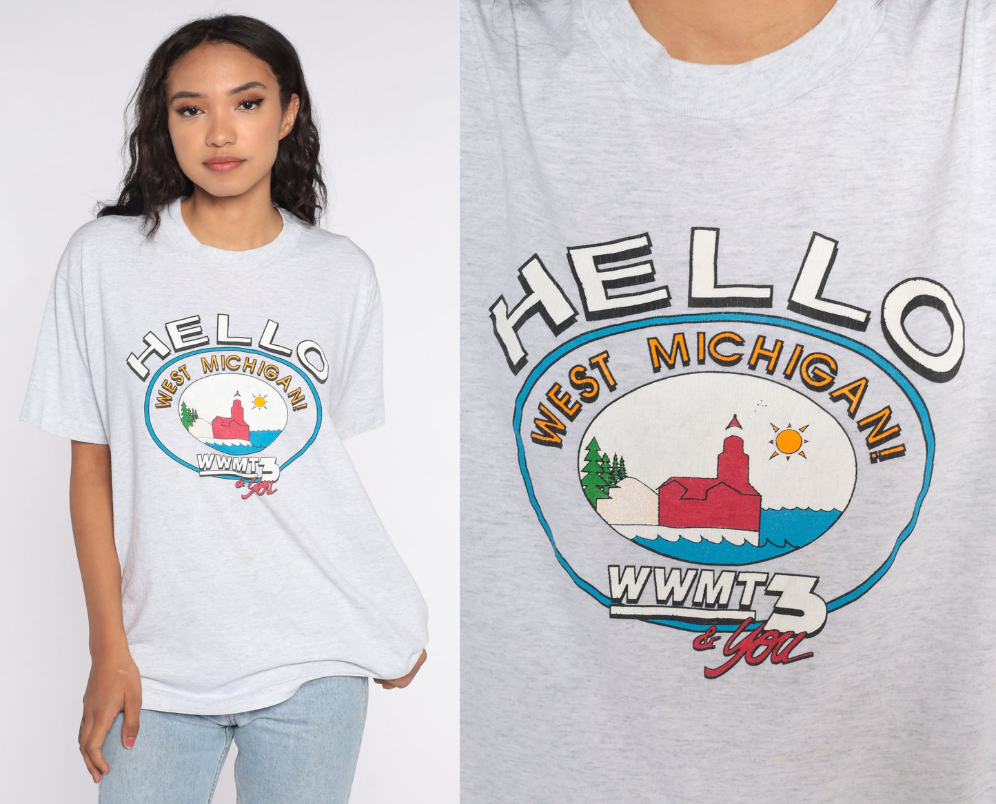 90s Hello West Michigan WWMT 3 Graphic T Shirt Screen Stars Large