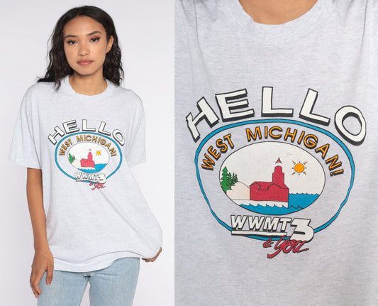 90s Hello West Michigan WWMT 3 Graphic T Shirt Screen Stars Large