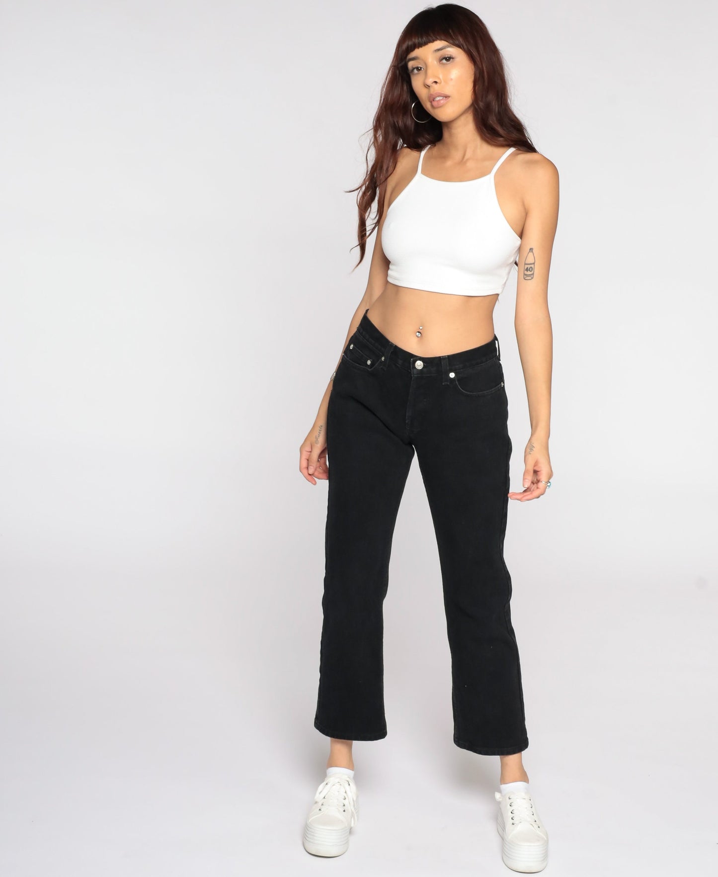 90s London Jean Black Flared Denim Mid Rise Jeans Small 6