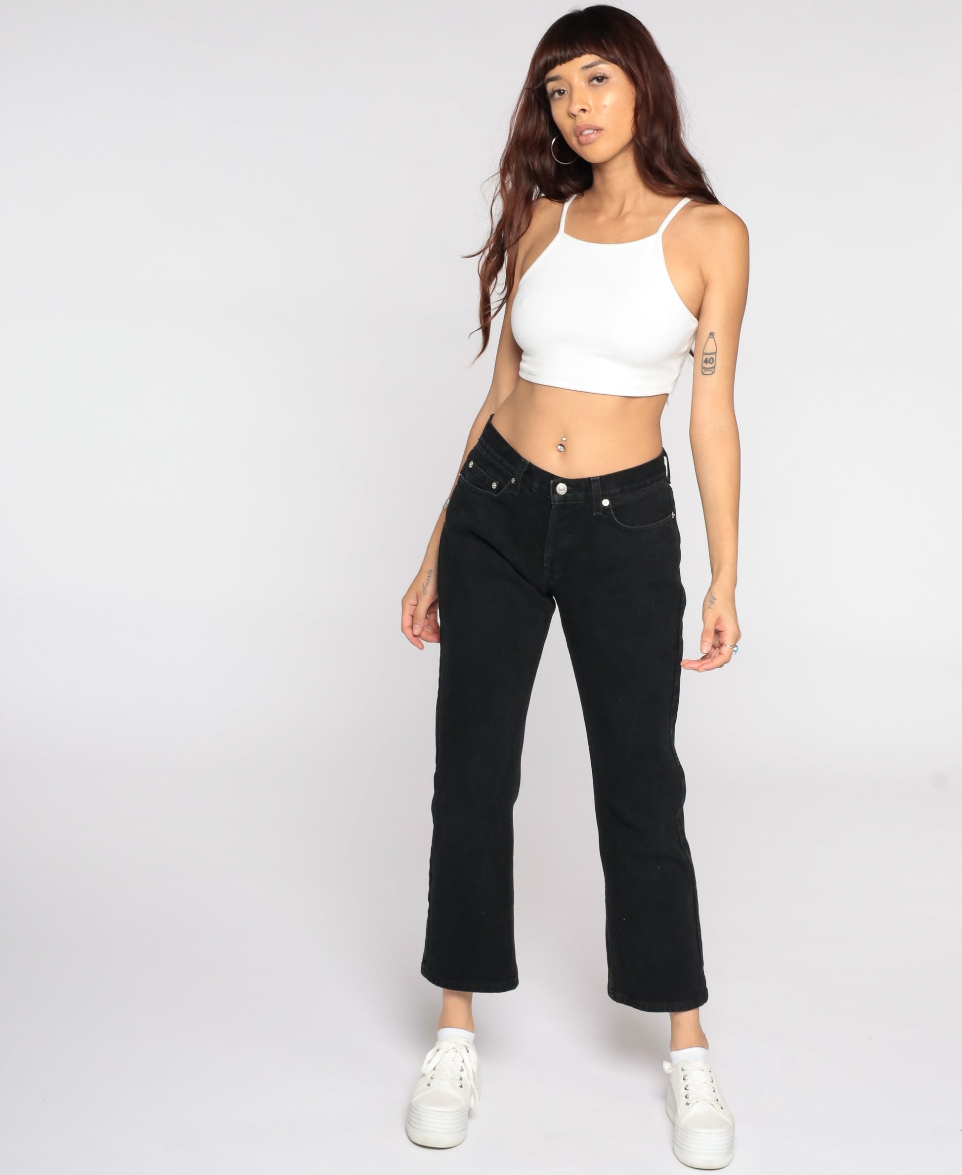90s London Jean Black Flared Denim Mid Rise Jeans Small 6