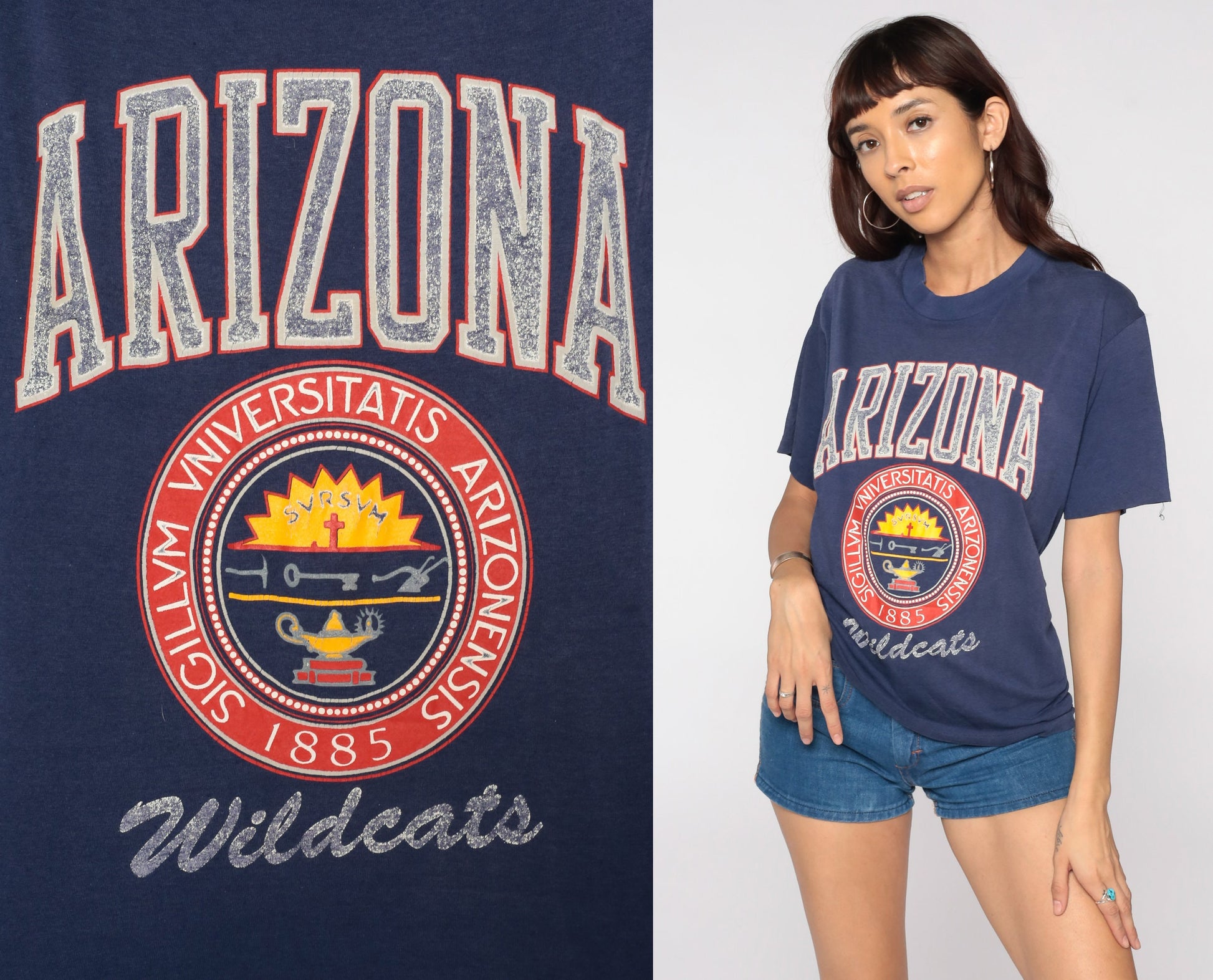 Arizona Wildcats University Football Tee 80s Graphic T-Shirt Medium