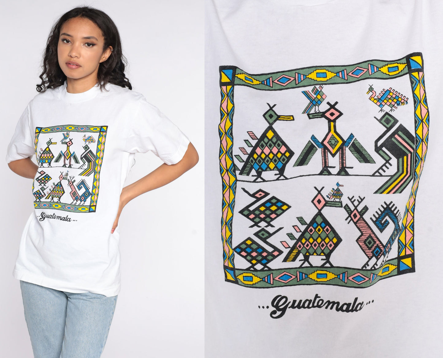 90s Guatemala Animal Graphic T-Shirt Cotton Tee Small