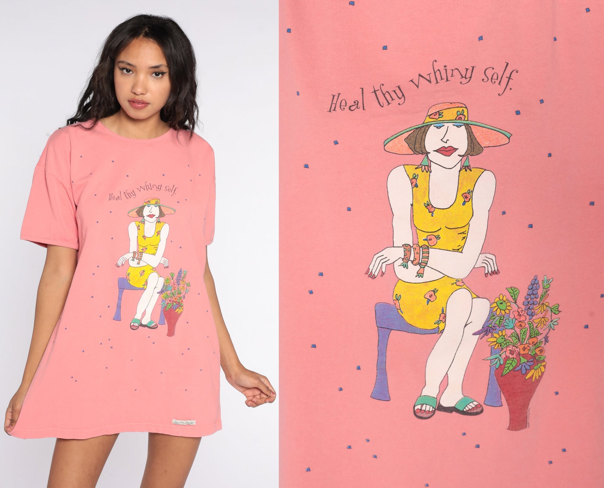 00s Heal Thy Whiny Self Graphic T Shirt Dress Cotton Knee Mini Small
