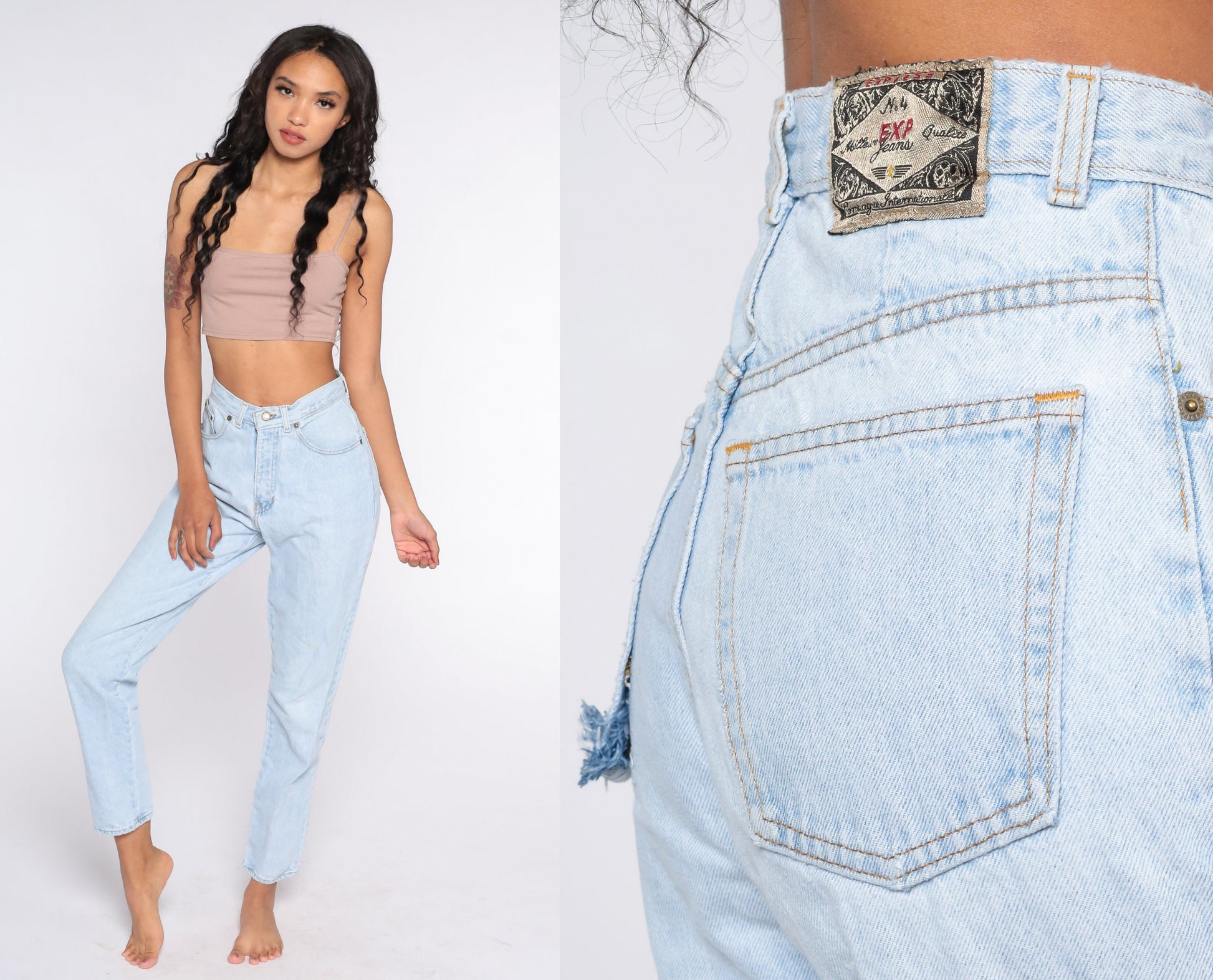 90s Express High Waist Tapered Jeans Blue Denim Small 27