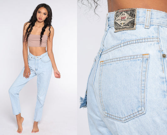 90s Express High Waist Tapered Jeans Blue Denim Small 27