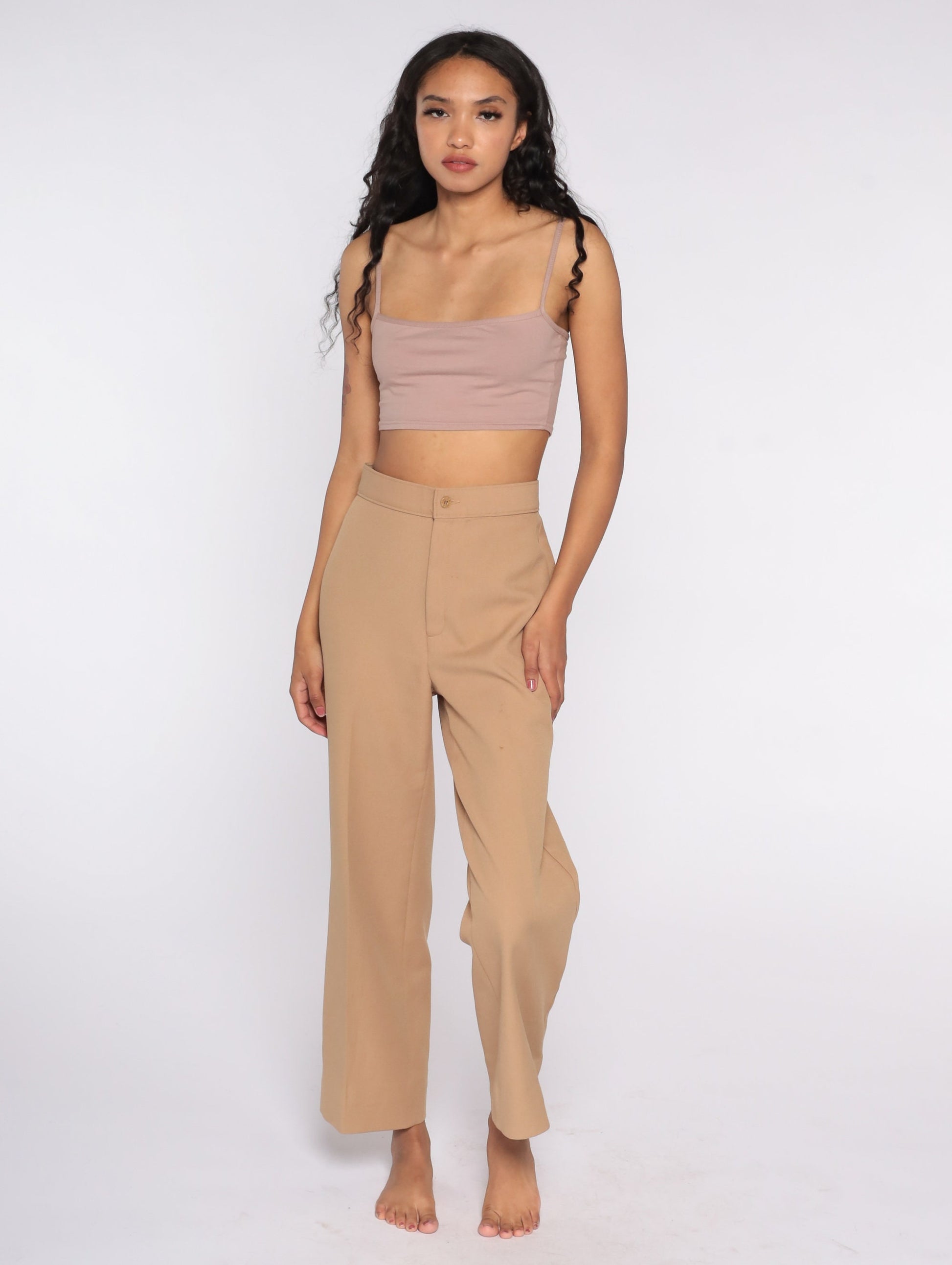 70s Levis High Waist Wide Leg Trousers Tan Straight Leg Small