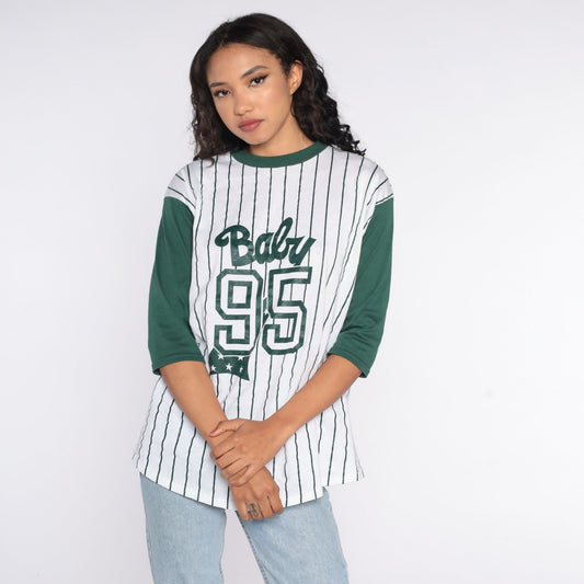 90s Maternity Graphic T-Shirt Baby 95 Ringer Tee Small