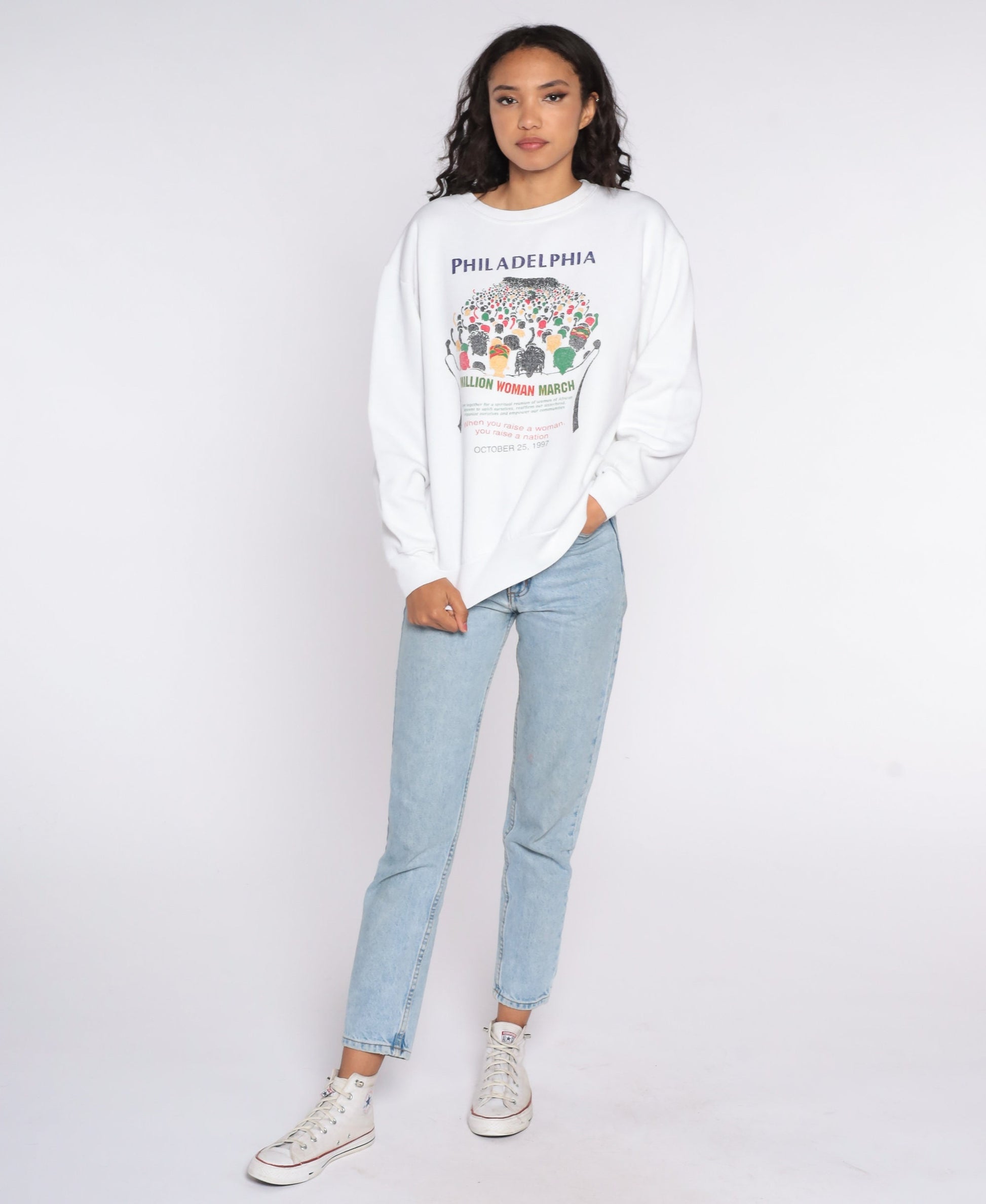 1997 Million Woman March Sweatshirt Philadelphia Graphic Crewneck Large